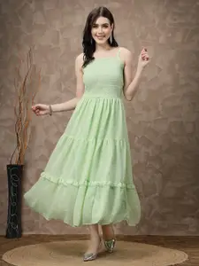 plusS Sea Green Striped Smocked Shoulder Straps Gathered & Tiered Detail Maxi Dress