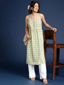 Taavi Gulli Sanganeri Block Printed Pure Cotton High Slit Ethnic Motifs Kurta