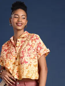 Taavi Rangeen Dabu  Floral Print Pure Cotton Shirt Style Crop Top