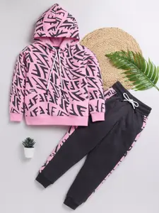 Toonyport Boys Printed Hooded Long Sleeves Pure Cotton T-shirt with Trousers