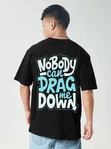 Rodzen Typography Printed Drop-Shoulder Sleeves Oversized T-shirt