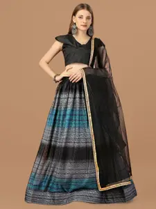 Fab Dadu Grey & Black Semi-Stitched Lehenga Choli With Dupatta