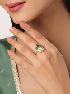 Kicky And Perky 925 Sterling Silver Polki Moissanite Studded Adjustable Ring