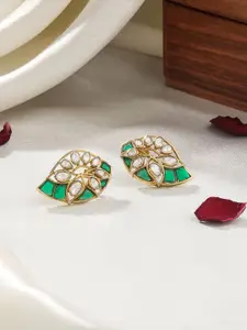 Kicky And Perky Gold Plated Stone Studded Sterling Silver Paisley Shaped Studs Earrings
