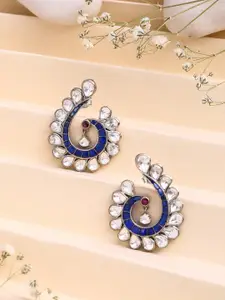 Kicky And Perky Silver Plated Stone Studded Peacock Shaped Sterling Silver Drop Earrings