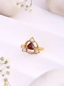 Kicky And Perky Gold-Plated Stones Studded Adjustable Floral Finger Ring