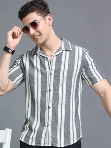 HERE&NOW Men Slim Fit Opaque Striped Cotton Casual Shirt