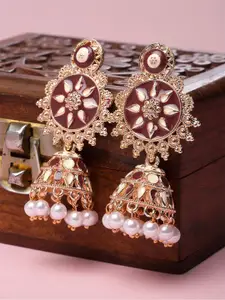 KARATCART Rose Gold Plated Kundan Studded Jhumkas