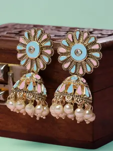 KARATCART Gold Plated Kundan Studded Meenakari Jhumkas