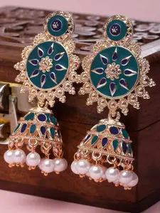 KARATCART Rose Gold-Plated Contemporary Kundan Jhumkas