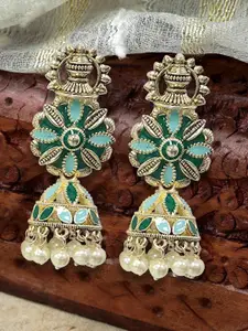KARATCART Gold-Plated Contemporary Floral Jhumkas Earrings