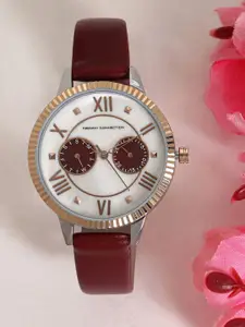 French Connection Women Embellished Leather Straps Analogue Multi Function Watch FCN00098F