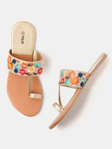 R&B Ethnic Embroidered One Toe Flats