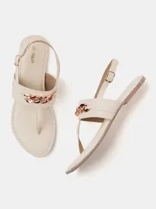 R&B Embellished T-Strap Flats With Buckle Closure