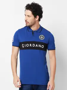 GIORDANO Typography Printed Polo Collar Applique Slim Fit T-shirt