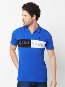 GIORDANO Polo Collar Typography Printed Slim Fit T-shirt