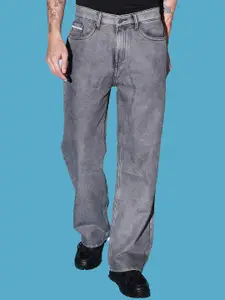 The Indian Garage Co Men Grey Mid-Rise Wide Leg Clean Look Heavy Fade Jeans