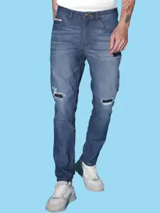 The Indian Garage Co Men Navy Blue  Slim Fit Low Distressed Heavy Fade Stretchable Jeans