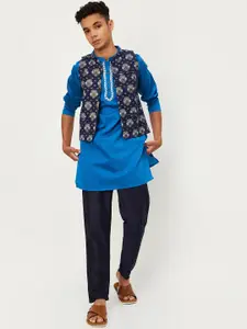 max Boys Striped Regular Kurta With Trousers & Nehru Jacket
