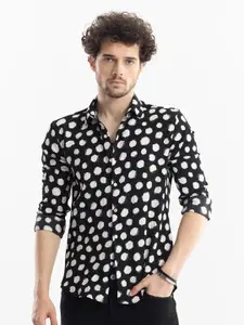 Snitch Black Classic Slim Fit Floral Opaque Printed Casual Shirt