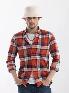 Snitch Red Classic Slim Fit Opaque Checked Casual Shirt