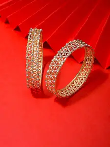 ToniQ Classy Set Of 2 Gold Plated Floral Cz Stone Studded Bangles
