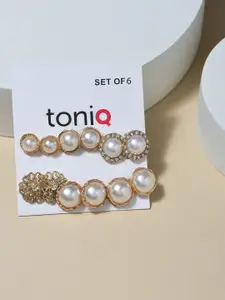 ToniQ Set of 6 Gold Plated Studs Earrings