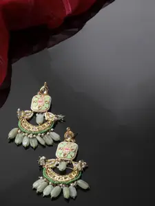 DUGRISTYLE Gold-Plated Kundan Contemporary Chandbali Drop Earrings