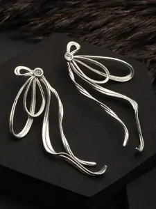 FIMBUL Silver-Plated Stone-Studded Wired Bow Drop Earrings