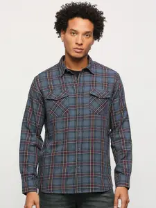 Pepe Jeans Slim Fit Checked Spread Collar Long Sleeves Pure Cotton Casual Shirt