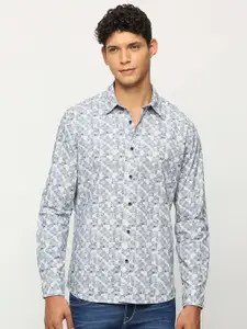 Pepe Jeans Slim Fit Geometric Printed Spread Collar Long Sleeves Pure Cotton Casual Shirt
