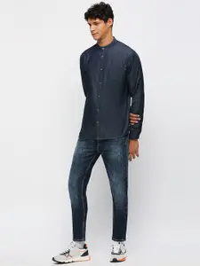Pepe Jeans Slim Fit Band Collar Pure Cotton Denim Casual Shirt