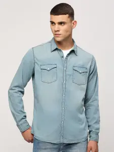 Pepe Jeans Slim Fit Faded Spread Collar Long Sleeves Pure Cotton Casual Shirt