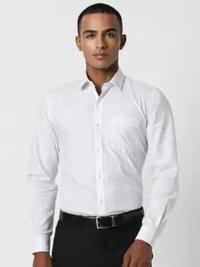 Peter England Men White Slim Fit Grid Tattersall Checks Opaque Checked Formal Shirt