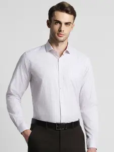 Peter England Men White Slim Fit Opaque Striped Formal Shirt