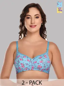 ESOROUCHA Pack Of 2 Floral Printed Everyday Bra Full Coverage Lightly Padded