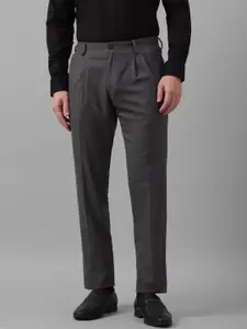 Louis Philippe Men Mid-Rise Plain Pleated Formal Trousers