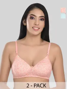 ESOROUCHA Pack Of 2 Floral Full Coverage Lightly Padded T-shirt Bra With All Day Comfort