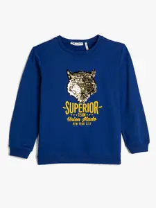 Koton Boys Graphic Printed Sequined Pure Cotton Sweatshirt