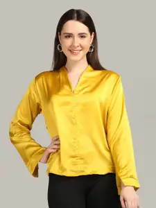 RIVI Mandarin Collar Satin Shirt Style Top