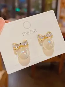 VIEN  Bow Tassel Gold-Plated Studs Earrings