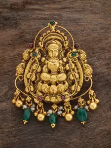Kushal's Fashion Jewellery Gold-Plated Pure Silver Stones & Beaded Studded Temple Pendant