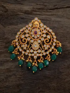 Kushal's Fashion Jewellery Gold-Plated Pure Silver Stones & Pearls Studded Temple Pendant