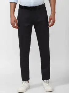 Peter England Men Checked Plain Flat-Front Slim Fit Formal Trouser