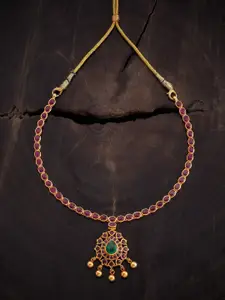 Kushal's Fashion Jewellery Embellished Bridal 92.5 Pure Silver Gold-Plated Temple Necklace