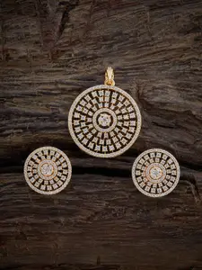 Kushal's Fashion Jewellery Gold-Plated Cubic Zirconia Studded Pendant With Earrings