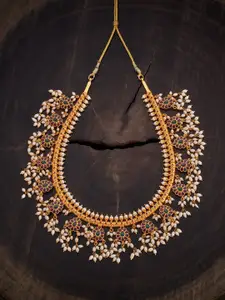 Kushal's Fashion Jewellery Embellished Bridal 92.5 Silver Ruby Studded Temple Necklace