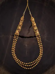Kushal's Fashion Jewellery Embellished Bridal Silver Gold-Plated Temple Necklace