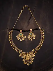 Kushal's Fashion Jewellery Gold-Plated Stones-Studded & Beaded Antique Necklace & Earrings