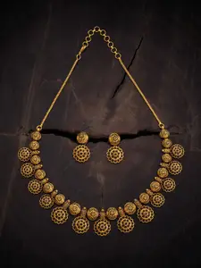 Kushal's Fashion Jewellery Gold-Plated Stone-Studded Ethnic Antique Necklace & Earrings